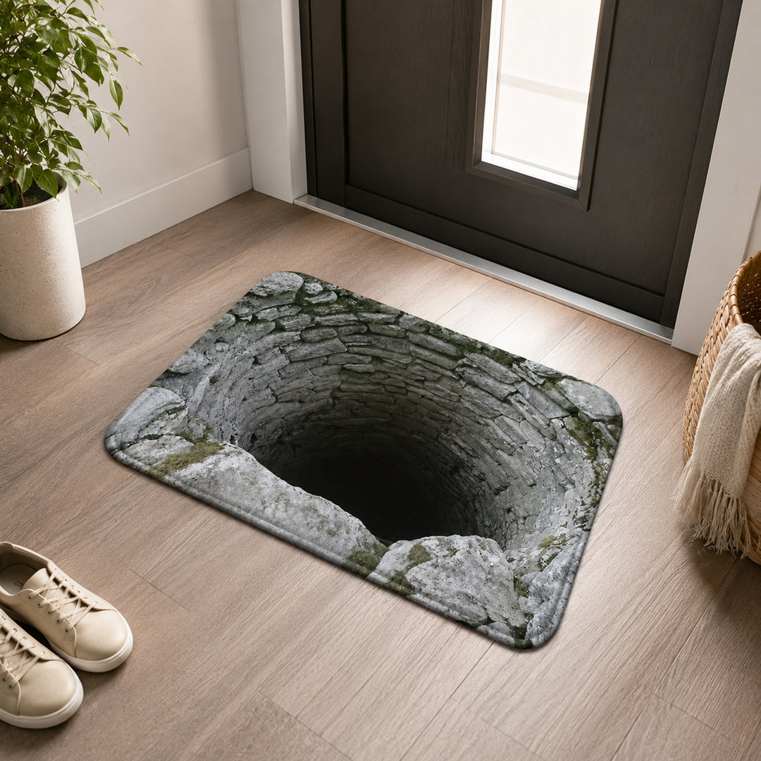 3D Optical Illusion Stone Well Flannel Doormat With Non-Slip Latex Backing - Image 4