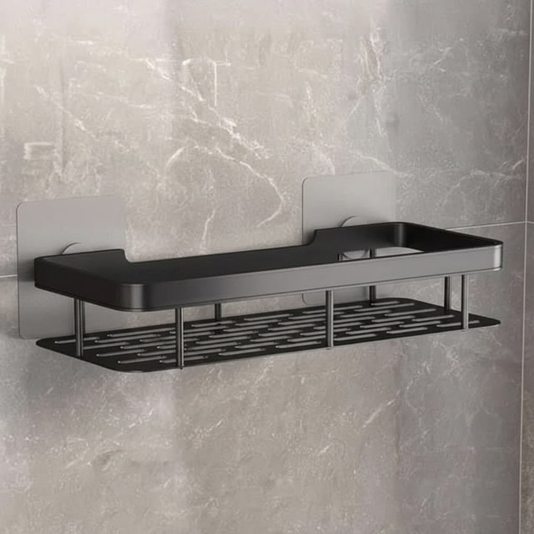 Adhesive Bathroom Shelf With Stainless Steel Rail Drill-Free Shower Caddy For Toiletries - Image 4