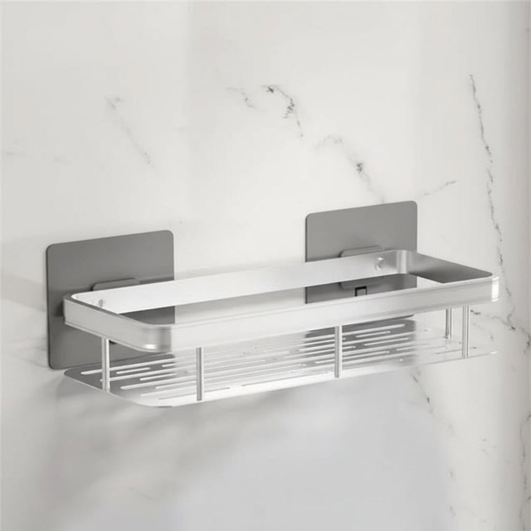Adhesive Bathroom Shelf With Stainless Steel Rail Drill-Free Shower Caddy For Toiletries - Image 5