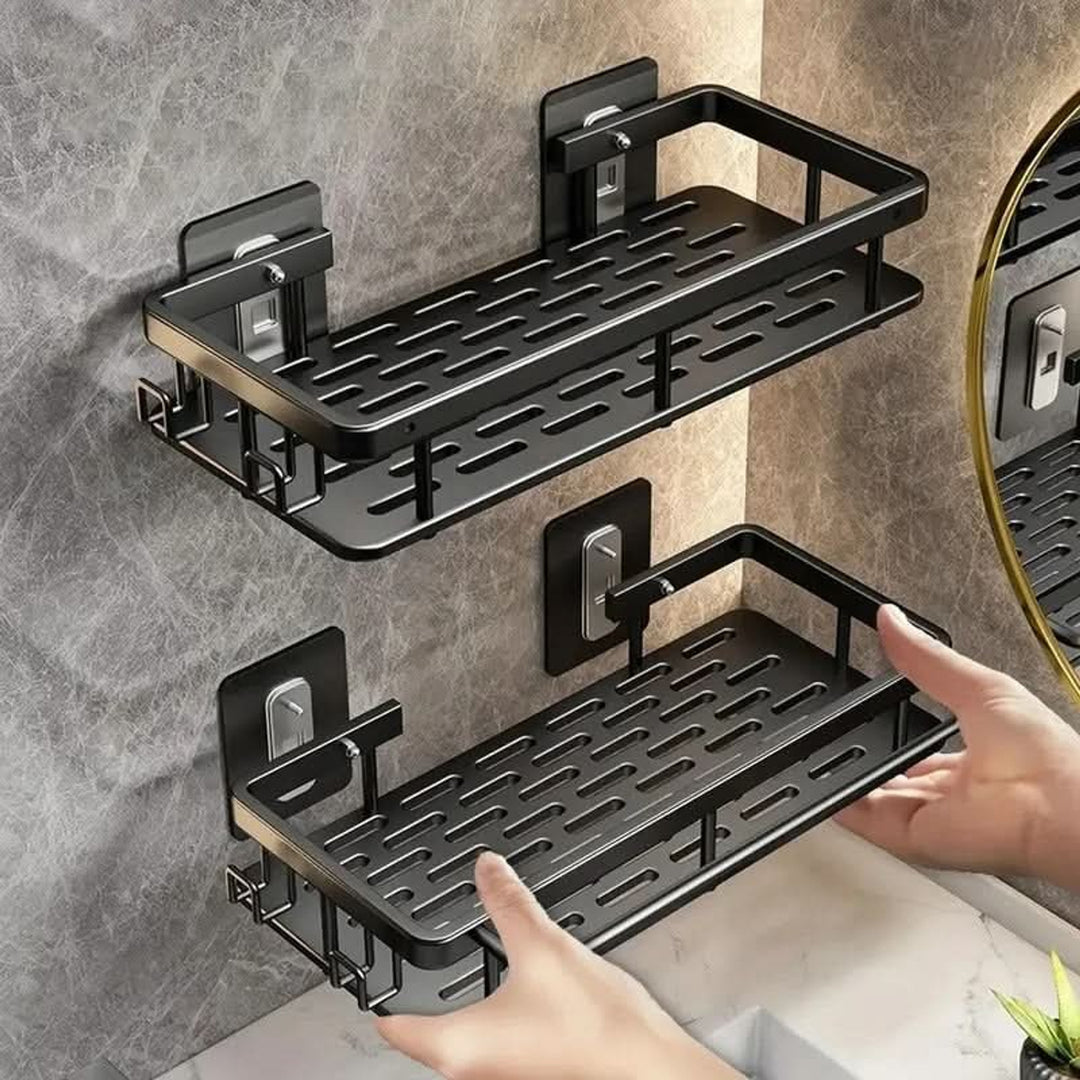 Adhesive Bathroom Shelf With Stainless Steel Rail Drill-Free Shower Caddy For Toiletries - Image 6