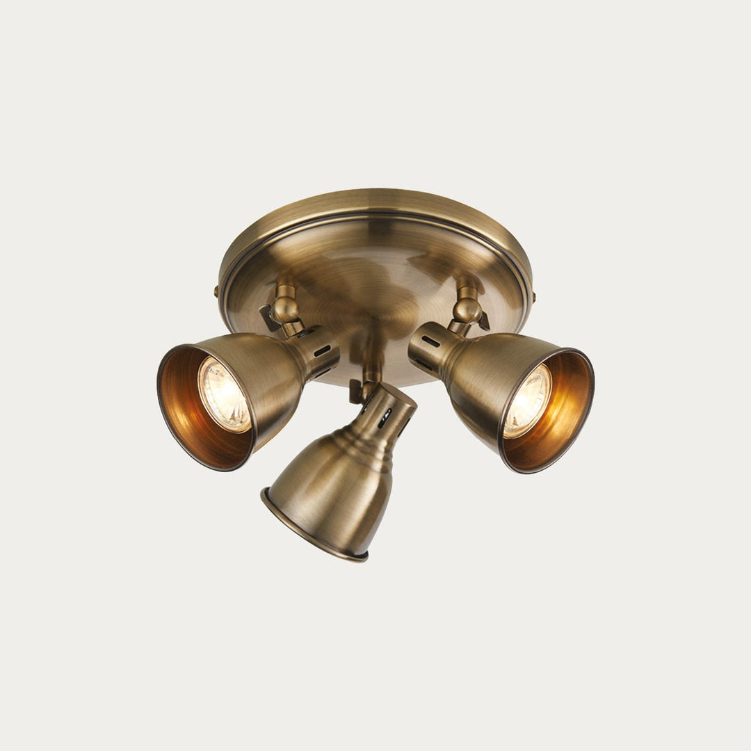 Antique Brass 3 Light Round Spotlight - Image 1