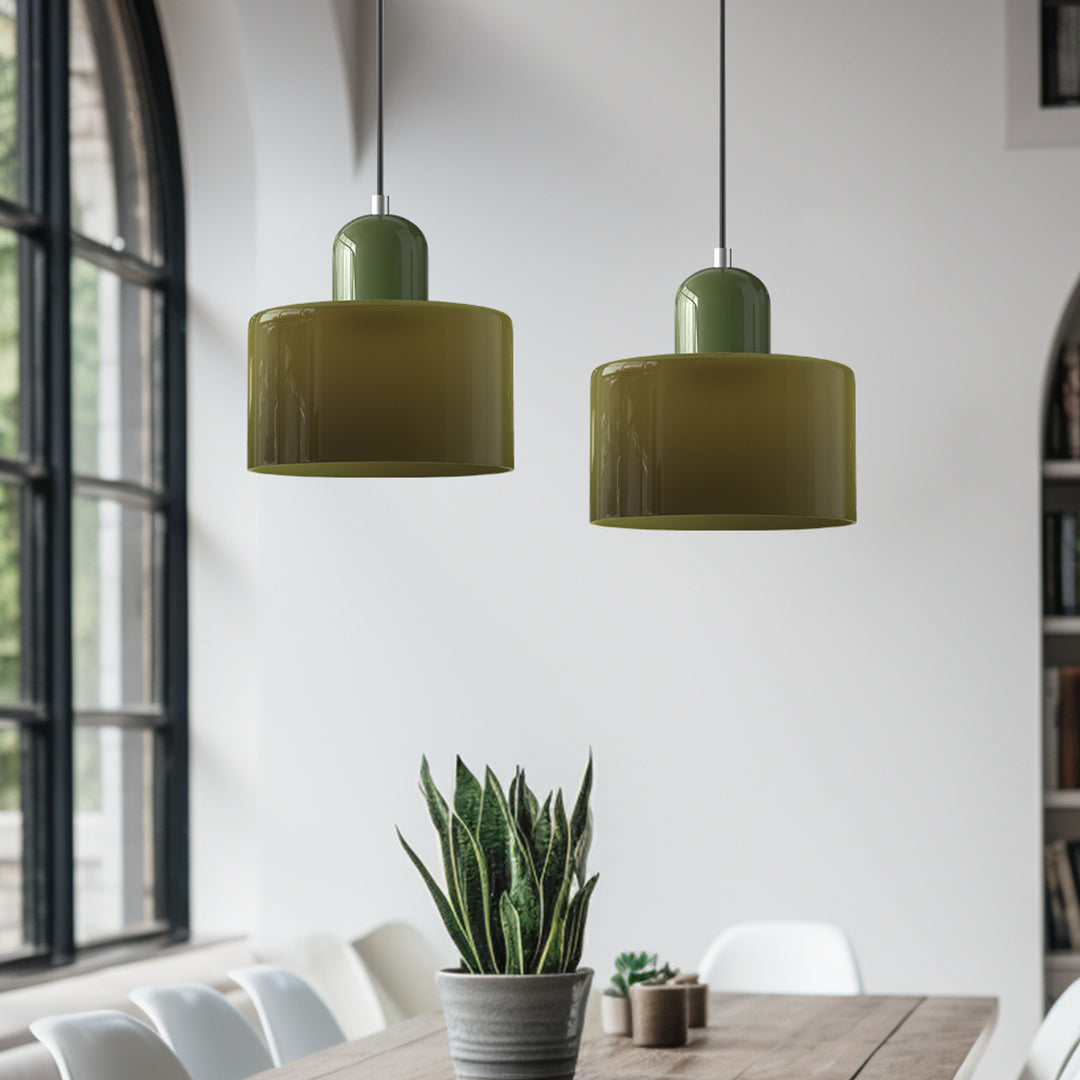 Bauhaus Coloured Glass Pendant Light With Cylindrical Shade - Image 3