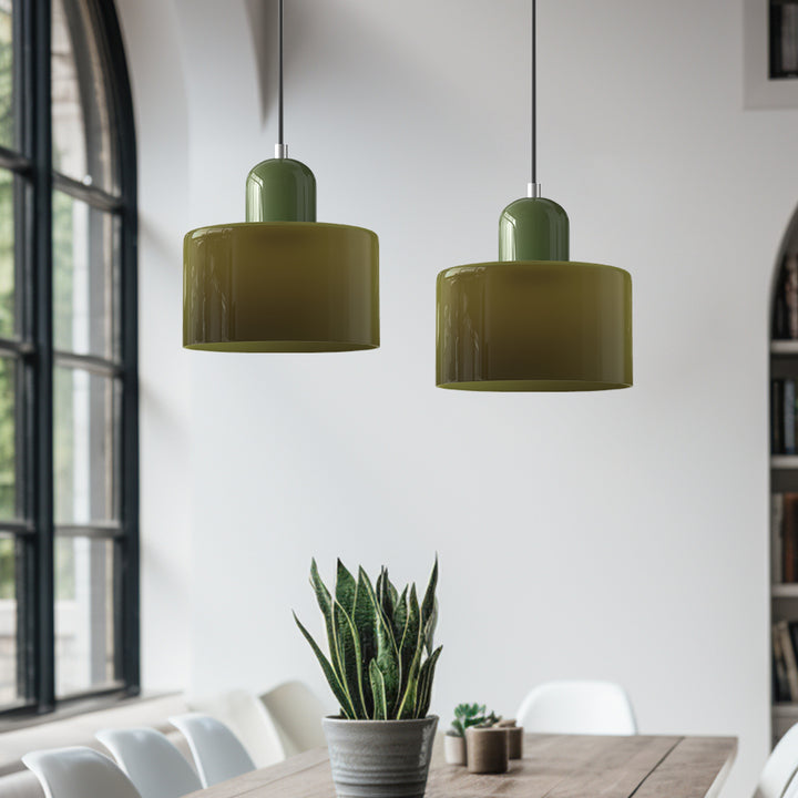 Bauhaus Coloured Glass Pendant Light With Cylindrical Shade - Image 3
