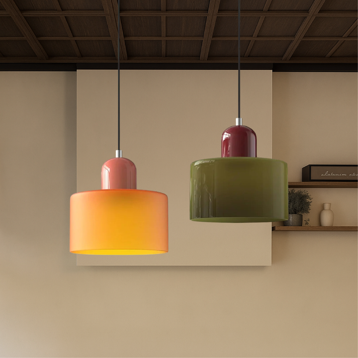 Bauhaus Coloured Glass Pendant Light With Cylindrical Shade - Image 5