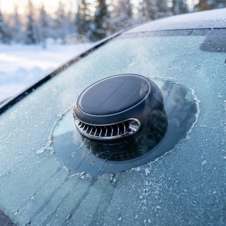 Car Defroster Solar Powered Device With Automatic Temperature Detection For Windshield Ice And Snow Removal - hero