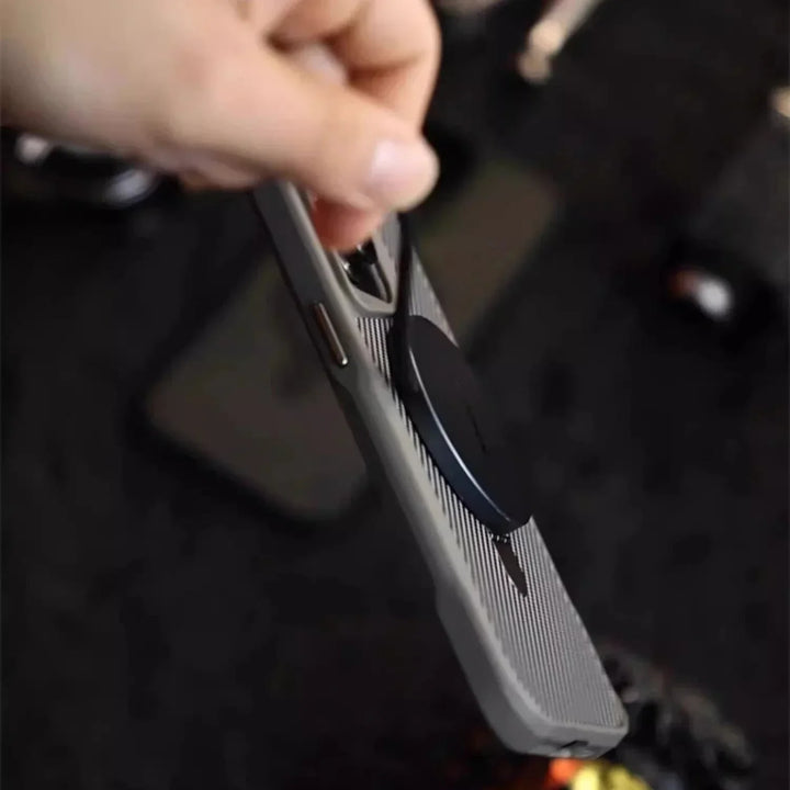 Carbon Fiber Phone Case With Magnetic Compatibility And Built-In Metal Stand - Image 2