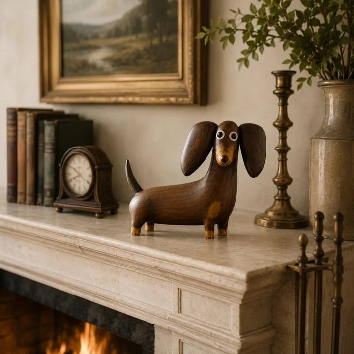 Carved Resin Dachshund Sculpture With Matte Wood-Look Finish - Image 8