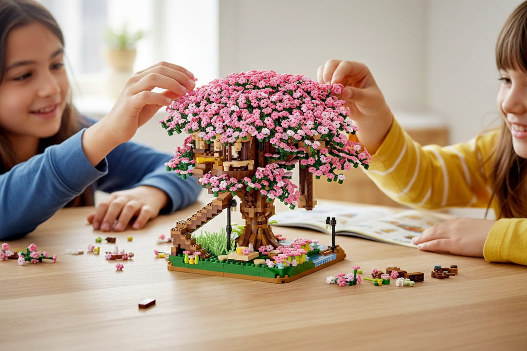 Cherry Blossom Tree House Building Blocks 2138-Piece Pink Train Model Kit For Kids And Collectors - Image 2