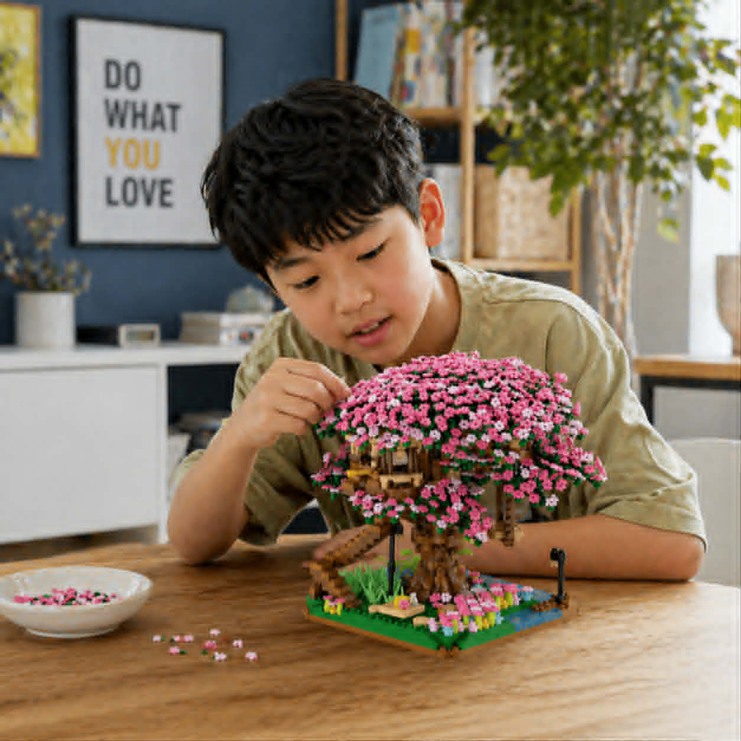 Cherry Blossom Tree House Building Blocks 2138-Piece Pink Train Model Kit For Kids And Collectors - Image 5