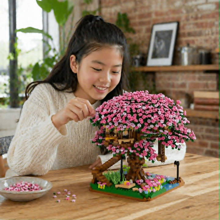 Cherry Blossom Tree House Building Blocks 2138-Piece Pink Train Model Kit For Kids And Collectors - Image 7