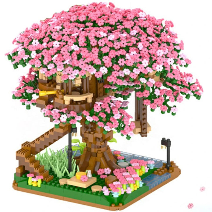 Cherry Blossom Tree House Building Blocks 2138-Piece Pink Train Model Kit For Kids And Collectors - Image 1