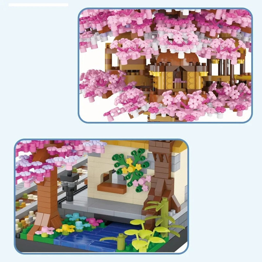 Cherry Blossom Tree House Building Blocks 2138-Piece Pink Train Model Kit For Kids And Collectors - Image 3