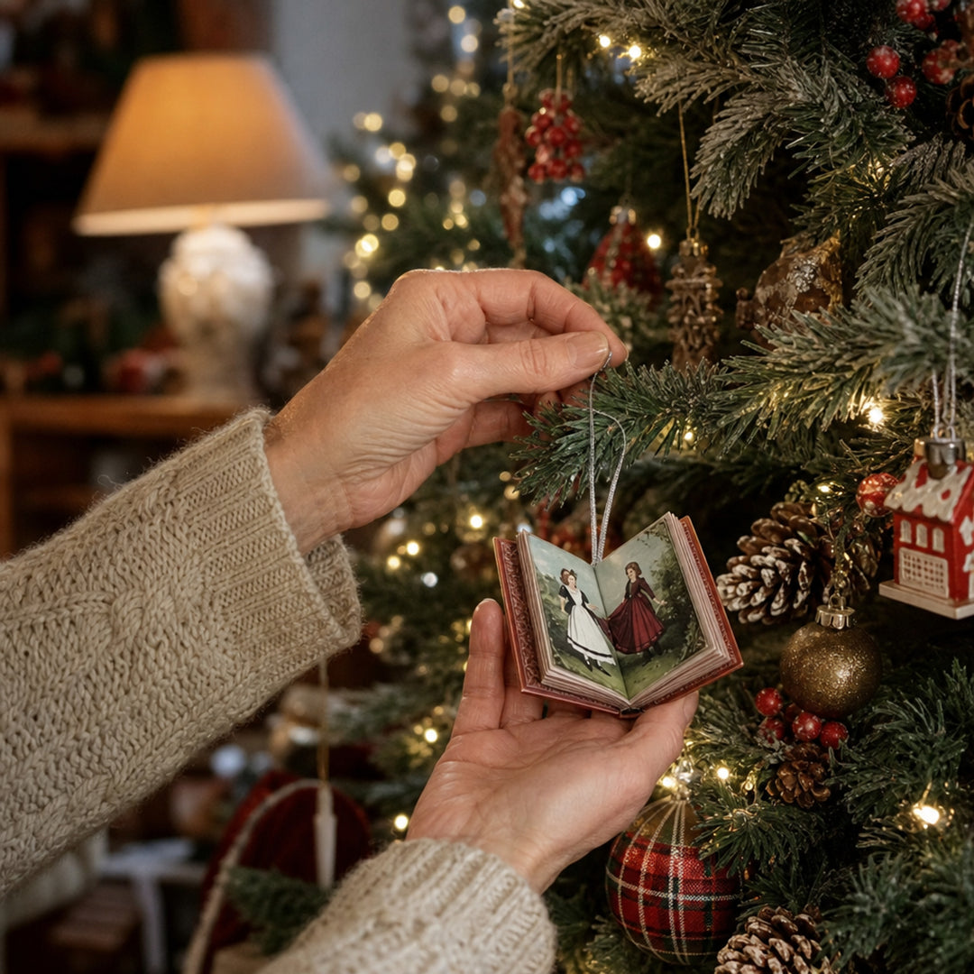 Christmas Bookshelf Advent Calendar With 24 Miniature Book Ornaments - Image 5