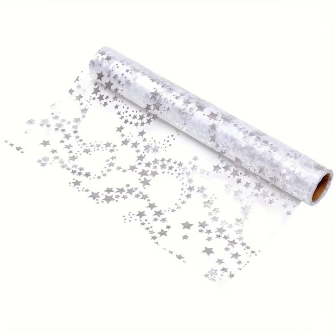 Christmas Linen Table Runner With Golden Stars On Organza Elegant Festive Dining Decoration - Image 7