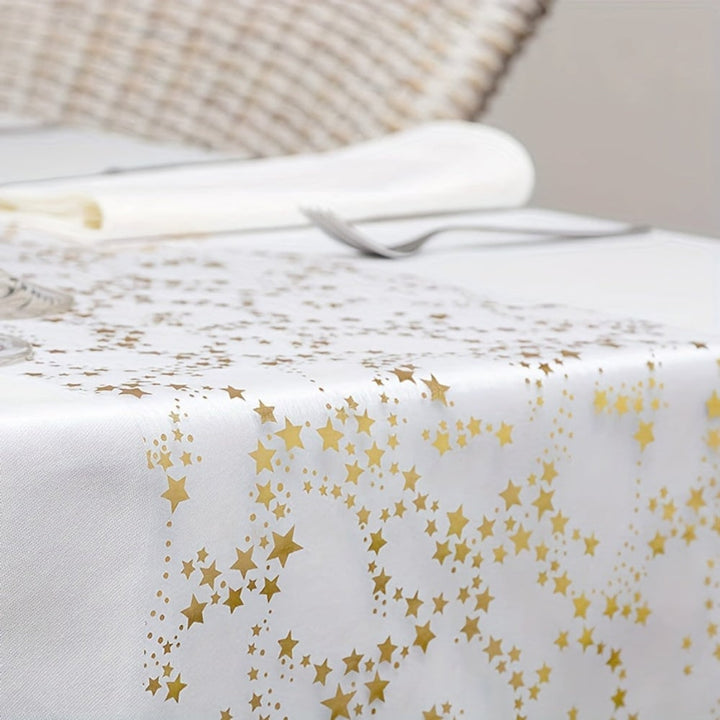 Christmas Linen Table Runner With Golden Stars On Organza Elegant Festive Dining Decoration - Image 3