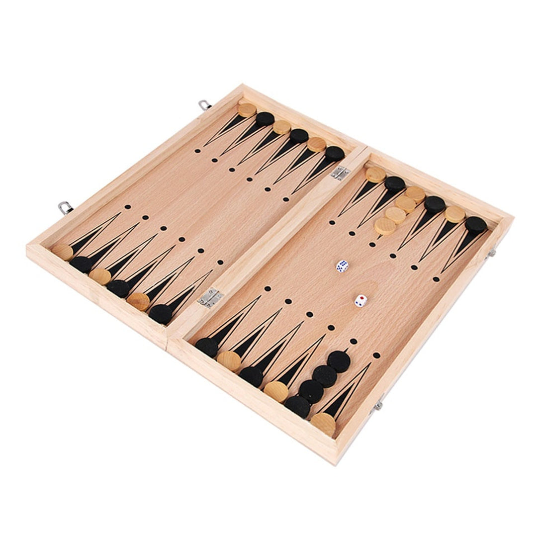 Christmas Travel Chess Set 3-in-1 Wooden Board Game With Checkers And Backgammon Portable Entertainment Gift - Image 6