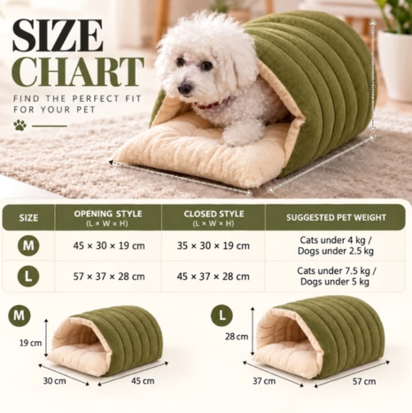 Cord Plush Pet Cave Bed For Cats And Small Dogs Foldable Draft-Proof Dome - Image 9