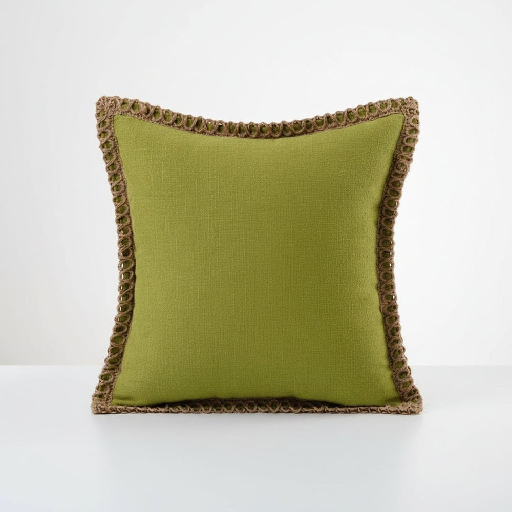 Crocheted Trim Square Decorative Cushion - Image 2