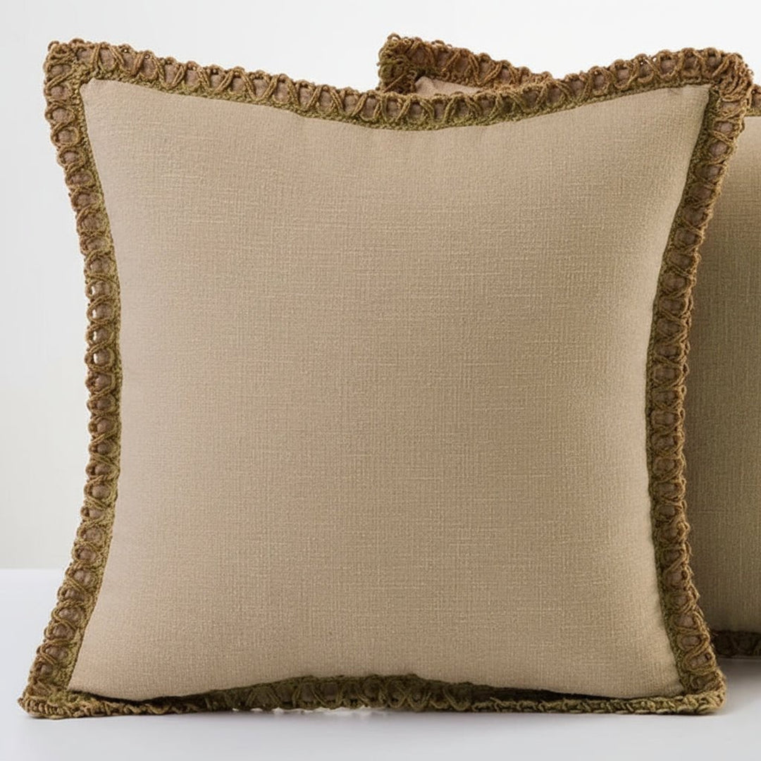 Crocheted Trim Square Decorative Cushion - Image 3