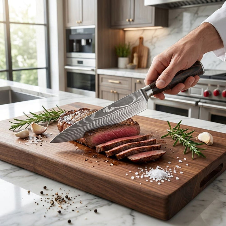 Damascus Chef Knife With 67-Layer Steel Blade And Ergonomic Resin-Wood Handle 20cm - Image 5
