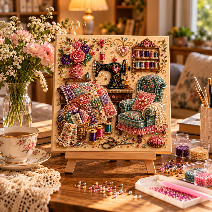Diamond Painting Kit With Pearls And Special-Shaped Gems Vintage Scene Canvas Art - Image 1