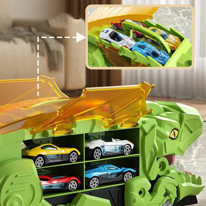 Dinosaur Car Play Truck With Dual Racing Tracks And Storage For 8 Toy - Image 3