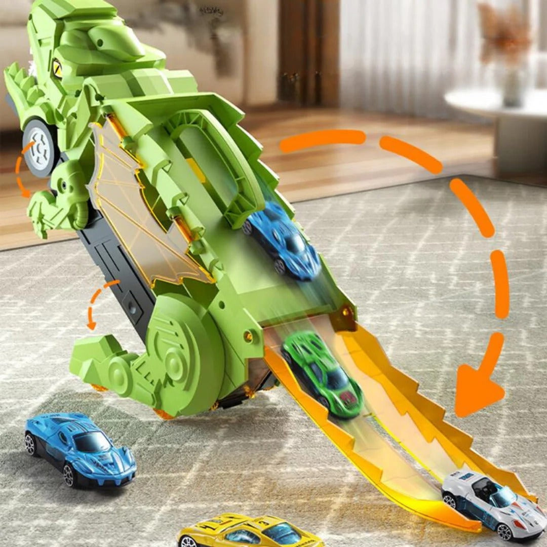Dinosaur Car Play Truck With Dual Racing Tracks And Storage For 8 Toy - Image 5