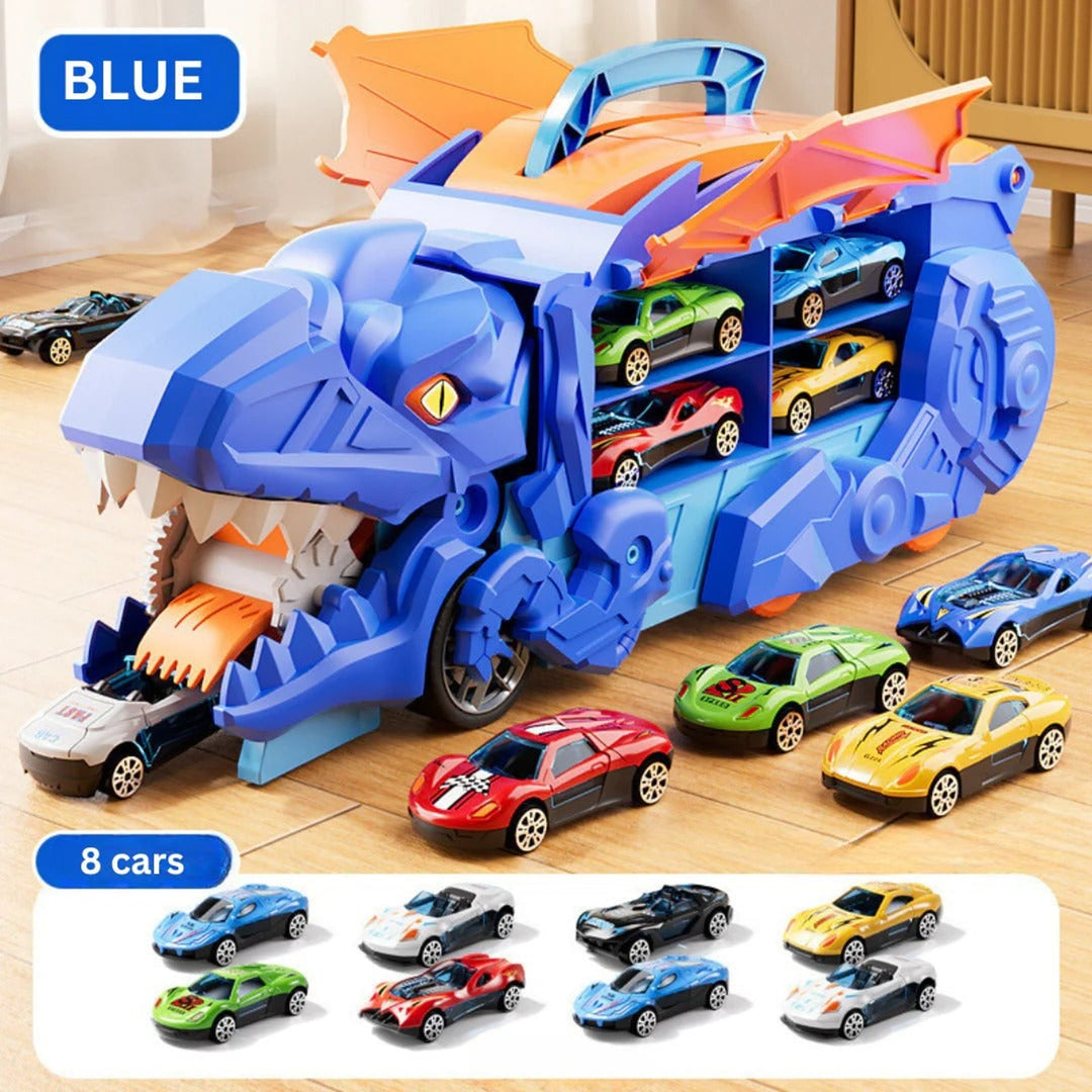 Dinosaur Car Play Truck With Dual Racing Tracks And Storage For 8 Toy - Image 9