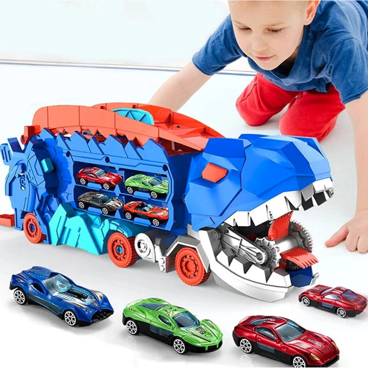 Dinosaur Car Play Truck With Dual Racing Tracks And Storage For 8 Toy - Image 11