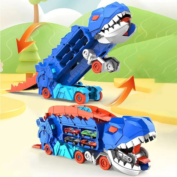 Dinosaur Car Play Truck With Dual Racing Tracks And Storage For 8 Toy - Image 6