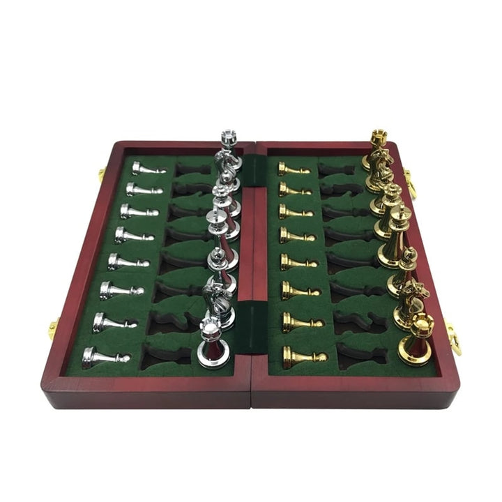 Folding Chess Board Set With Zinc Alloy Pieces Wooden Travel Board - Image 4