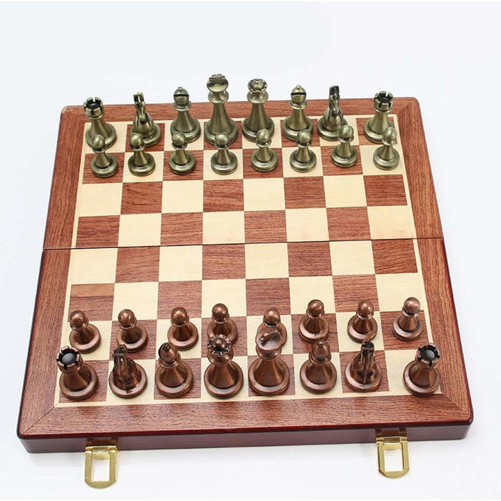 Folding Metal Alloy Chess Set With European Style Pieces Educational Board Game - Image 6