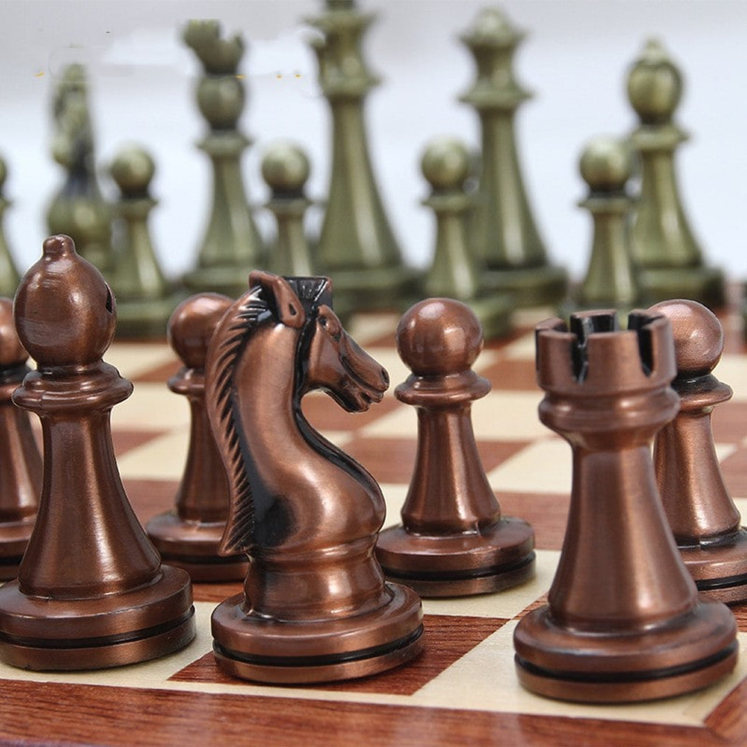 Folding Metal Alloy Chess Set With European Style Pieces Educational Board Game - Image 1