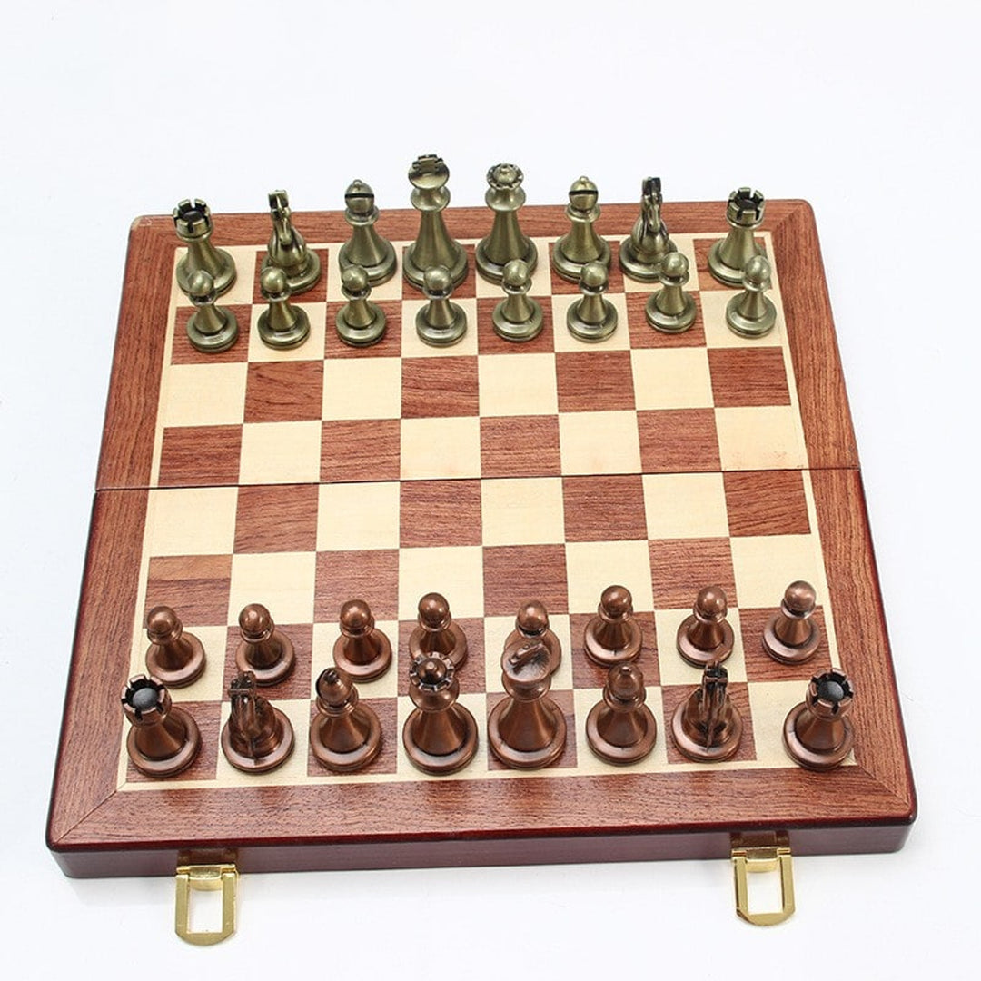Folding Metal Alloy Chess Set With European Style Pieces Educational Board Game - Image 2