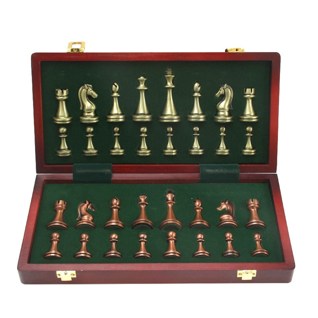 Folding Metal Alloy Chess Set With European Style Pieces Educational Board Game - Image 5