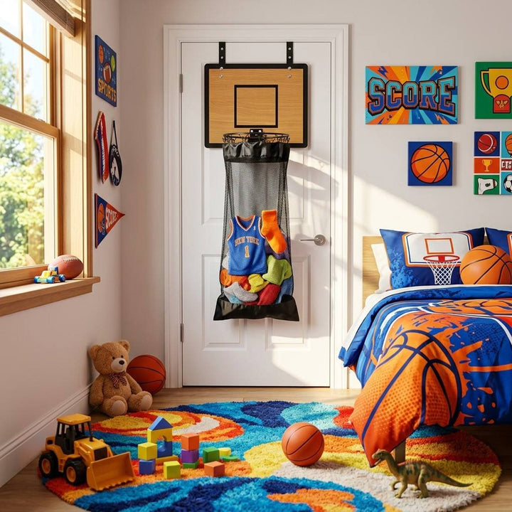 Hanging Storage Organizer With Basketball Hoop Design For Kids' Laundry And Toys - Image 4