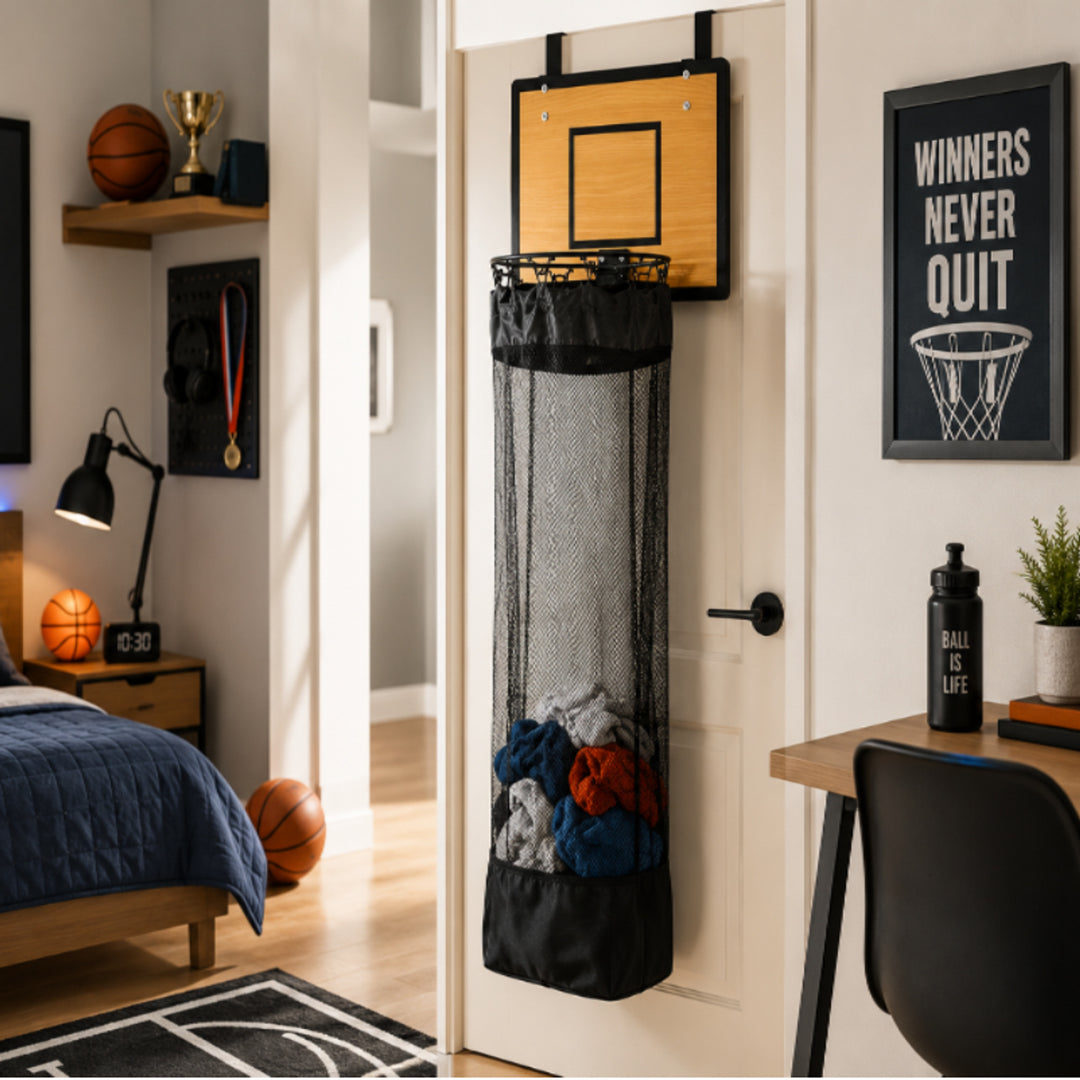 Hanging Storage Organizer With Basketball Hoop Design For Kids' Laundry And Toys - Image 3