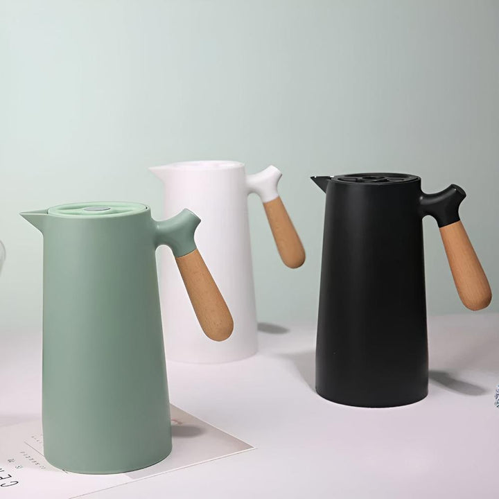 Insulated Carafe With Wooden Handle Stainless Steel Thermal Jug For Coffee And Tea - Image 1