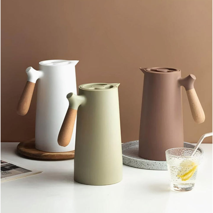 Insulated Carafe With Wooden Handle Stainless Steel Thermal Jug For Coffee And Tea - Image 9