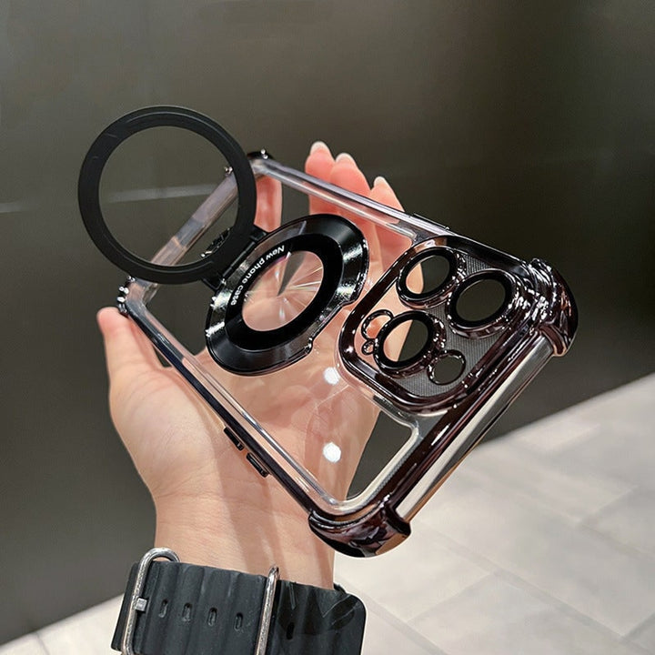 iPhone Case With Anti-Drop Magnetic Bracket Clear Back For Wireless Charging - Image 1