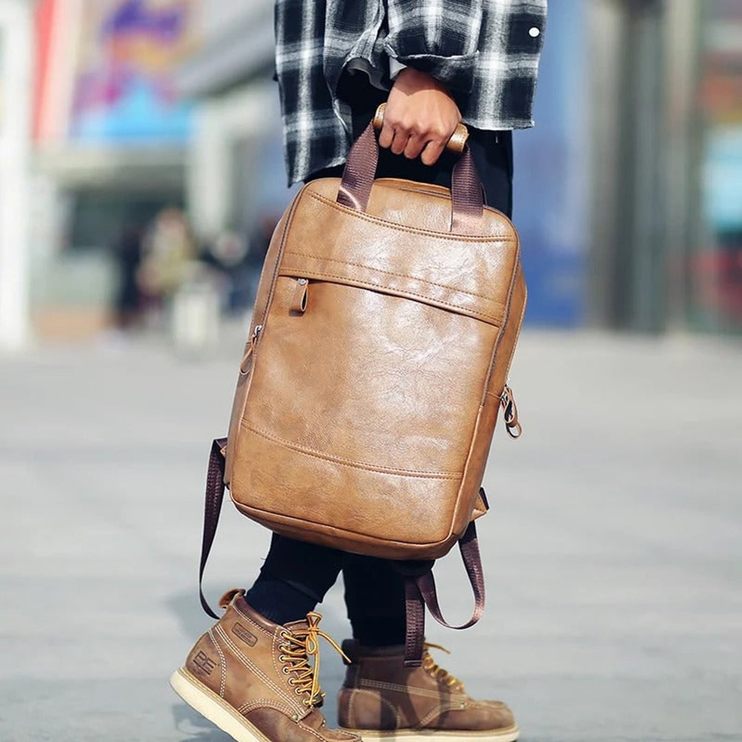 Leather Backpack with Streamlined Office Style and Laptop Compartment - Image 6
