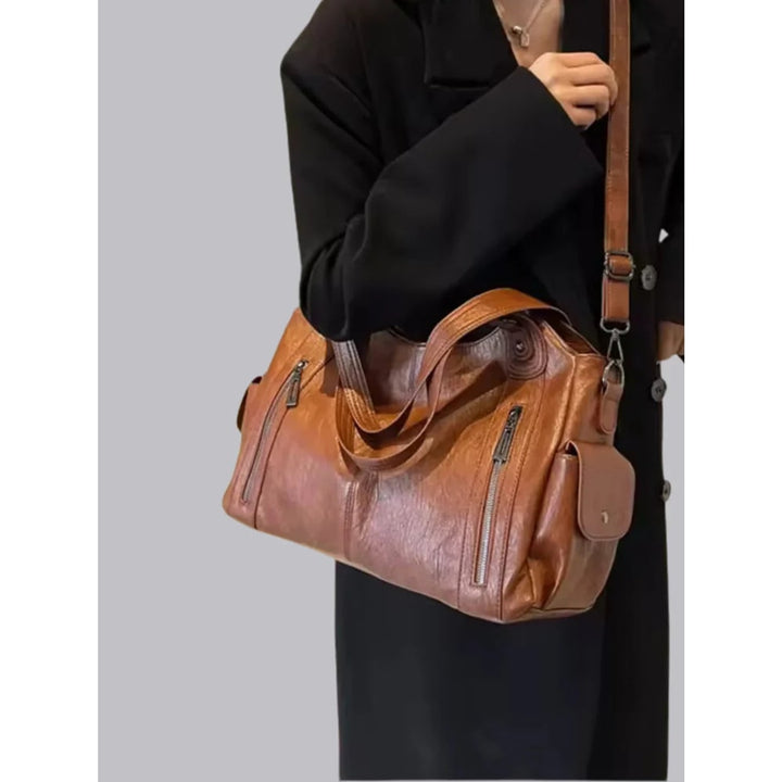 Leather Shoulder Bag with Structured Silhouette and Flap Closure - Image 7