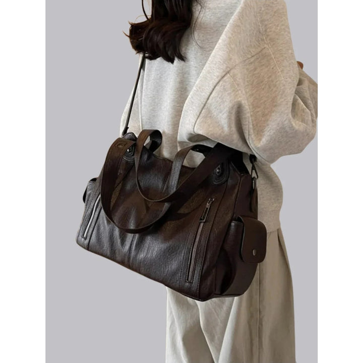 Leather Shoulder Bag with Structured Silhouette and Flap Closure - Image 9