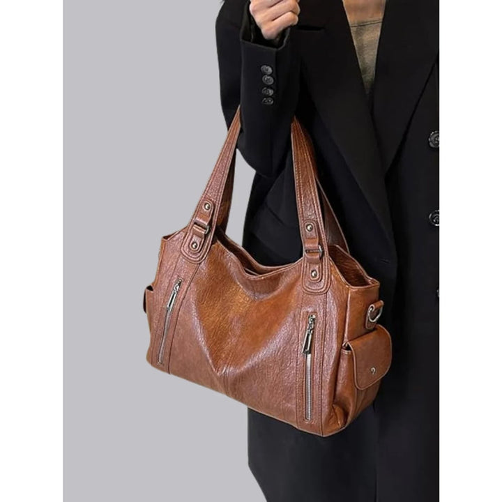 Leather Shoulder Bag with Structured Silhouette and Flap Closure - Image 8
