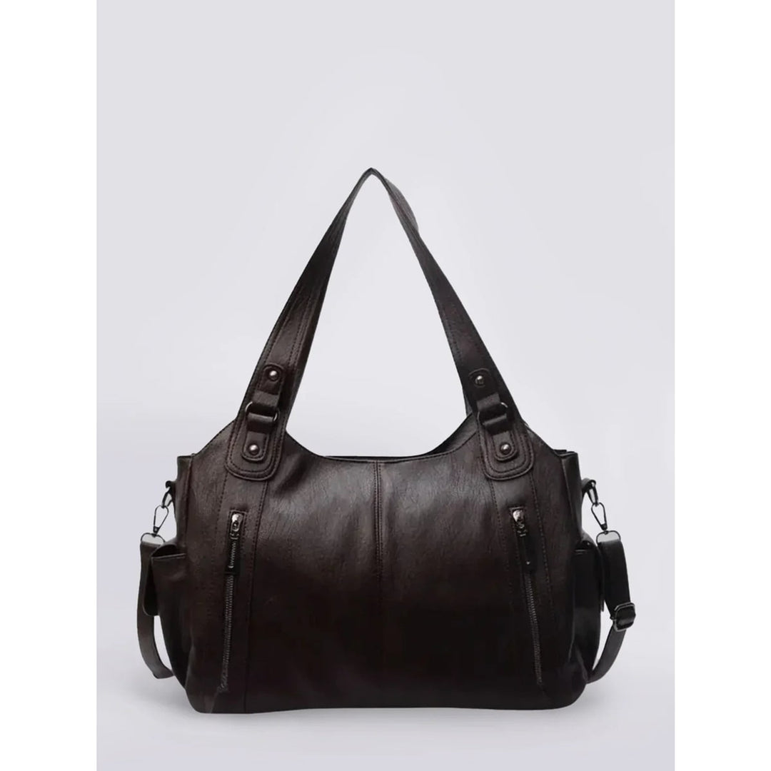 Leather Shoulder Bag with Structured Silhouette and Flap Closure - Image 3