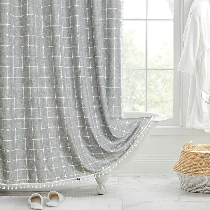 Linen Shower Curtain With Tassel Trim - Image 2