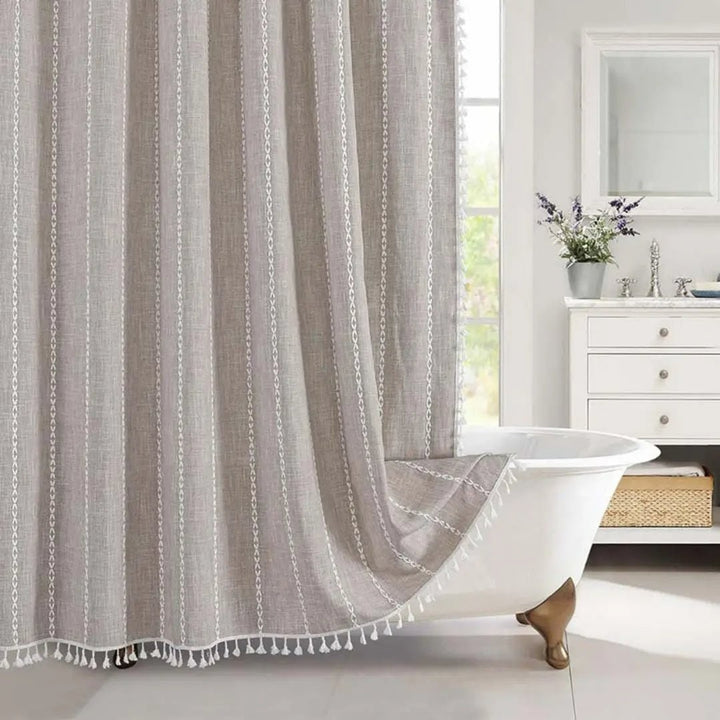 Linen Shower Curtain With Tassel Trim - Image 8