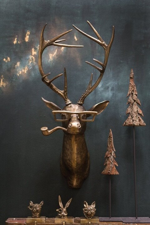 Metal Textured Wall-Mounted Decorative Animal Head Sculpture - Image 4