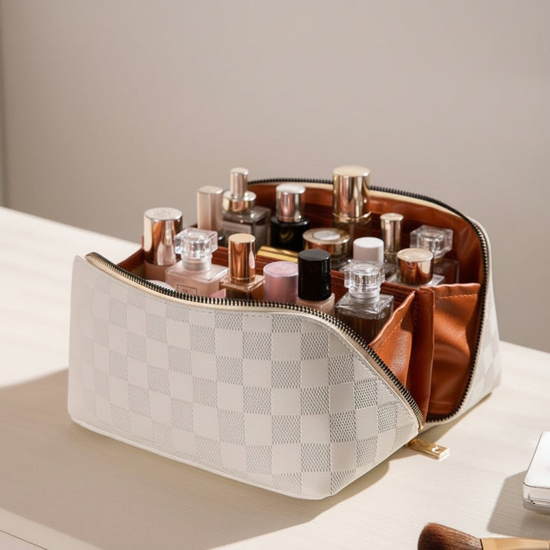 Minimalistic Synthetic Leather Cosmetic Bag With Organizer And Handle - Image 2