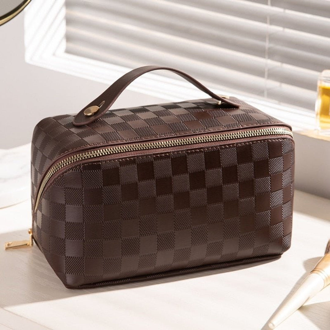 Minimalistic Synthetic Leather Cosmetic Bag With Organizer And Handle - Image 8